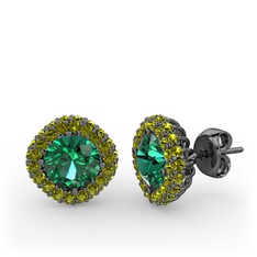 Linne Küpe - Yeşil kuvars ve peridot 925 ayar siyah rodyum kaplama gümüş küpe #buyvyc