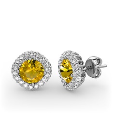 Sitrin ve swarovski 14 ayar beyaz altın küpe
