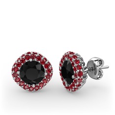 Siyah zirkon ve garnet 18 ayar beyaz altın küpe