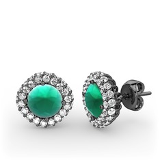 Linne Küpe - Kök zümrüt ve beyaz zirkon 925 ayar siyah rodyum kaplama gümüş küpe #d8kx6w