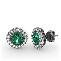 Linne Küpe - Yeşil kuvars ve swarovski 925 ayar siyah rodyum kaplama gümüş küpe #dkw56l
