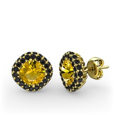 Linne Küpe - Sitrin ve siyah zirkon 8 ayar altın küpe #dxkj2f