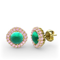 Linne Küpe - Kök zümrüt ve pembe kuvars 14 ayar altın küpe #eiorux