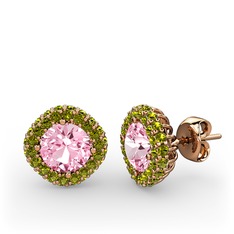 Linne Küpe - Pembe kuvars ve peridot 925 ayar rose altın kaplama gümüş küpe #etk46w