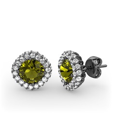 Linne Küpe - Peridot ve pırlanta 925 ayar siyah rodyum kaplama gümüş küpe (1.52 karat) #f86477