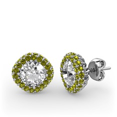 Swarovski ve peridot 18 ayar beyaz altın küpe
