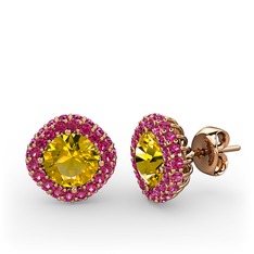 Sitrin ve rodolit garnet 925 ayar rose altın kaplama gümüş küpe