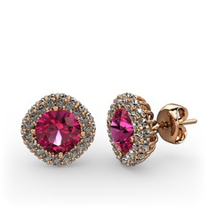 Rodolit garnet ve dumanlı kuvars 8 ayar rose altın küpe