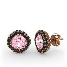 Linne Küpe - Pembe kuvars ve siyah zirkon 8 ayar rose altın küpe #fugpxc