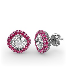 Linne Küpe - Swarovski ve rodolit garnet 8 ayar beyaz altın küpe #fuqfi5