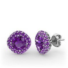 Ametist 8 ayar beyaz altın küpe