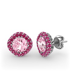 Linne Küpe - Pembe kuvars ve rodolit garnet 14 ayar beyaz altın küpe #g74u1l