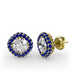 Beyaz zirkon ve lab safir 8 ayar altın küpe