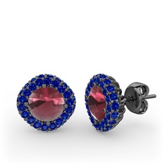 Linne Küpe - Kök yakut ve lab safir 925 ayar siyah rodyum kaplama gümüş küpe #gp3t4z