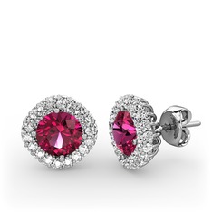 Rodolit garnet ve pırlanta 14 ayar beyaz altın küpe (1.52 karat)