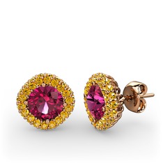 Linne Küpe - Rodolit garnet ve sitrin 18 ayar rose altın küpe #gy4rhs