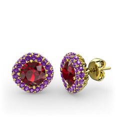 Garnet ve ametist 18 ayar altın küpe