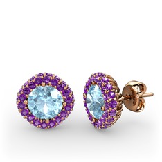 Linne Küpe - Akuamarin ve ametist 925 ayar rose altın kaplama gümüş küpe #h8b7di