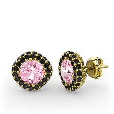 Linne Küpe - Pembe kuvars ve siyah zirkon 18 ayar altın küpe #hbqgk9