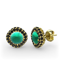 Kök zümrüt ve siyah zirkon 18 ayar altın küpe