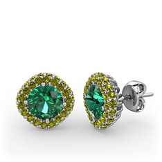 Yeşil kuvars ve peridot 14 ayar beyaz altın küpe