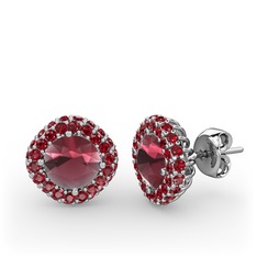 Kök yakut ve garnet 14 ayar beyaz altın küpe