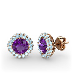 Linne Küpe - Ametist ve akuamarin 925 ayar rose altın kaplama gümüş küpe #ixu5ne