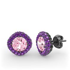 Linne Küpe - Pembe kuvars ve ametist 925 ayar siyah rodyum kaplama gümüş küpe #j0d8dq