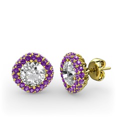 Linne Küpe - Swarovski ve ametist 18 ayar altın küpe #ka7b08
