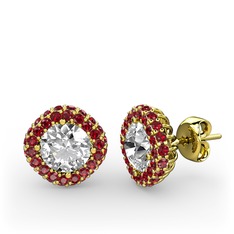 Linne Küpe - Beyaz zirkon ve garnet 14 ayar altın küpe #kj6k3b