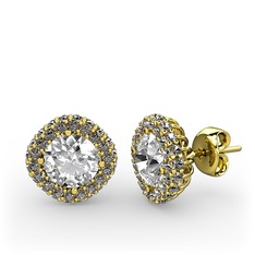 Beyaz zirkon ve dumanlı kuvars 18 ayar altın küpe