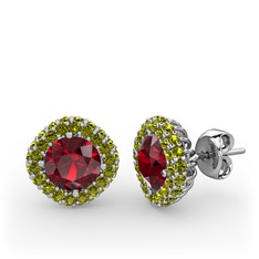 Garnet ve peridot 18 ayar beyaz altın küpe