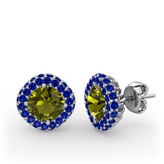 Peridot ve lab safir 18 ayar beyaz altın küpe