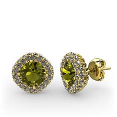 Linne Küpe - Peridot ve dumanlı kuvars 8 ayar altın küpe #lkqfxj