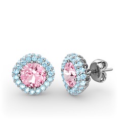 Linne Küpe - Pembe kuvars ve akuamarin 8 ayar beyaz altın küpe #lpycws