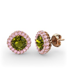 Linne Küpe - Peridot ve pembe kuvars 18 ayar rose altın küpe #m1gu3x
