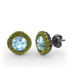 Linne Küpe - Akuamarin ve peridot 925 ayar siyah rodyum kaplama gümüş küpe #m6ie80