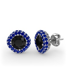 Linne Küpe - Siyah zirkon ve lab safir 925 ayar gümüş küpe #mhip44