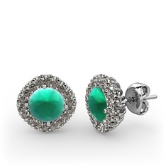 Kök zümrüt ve dumanlı kuvars 14 ayar beyaz altın küpe