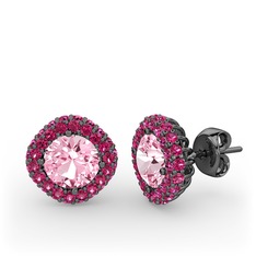 Pembe kuvars ve rodolit garnet 925 ayar siyah rodyum kaplama gümüş küpe