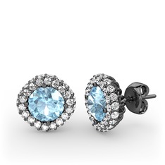 Linne Küpe - Akuamarin ve swarovski 925 ayar siyah rodyum kaplama gümüş küpe #nsj5yx