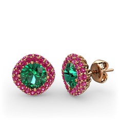Linne Küpe - Yeşil kuvars ve rodolit garnet 18 ayar rose altın küpe #ntro4q