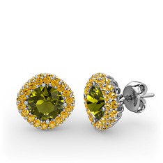 Linne Küpe - Peridot ve sitrin 14 ayar beyaz altın küpe #otyej1