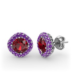 Linne Küpe - Garnet ve ametist 8 ayar beyaz altın küpe #p4c256