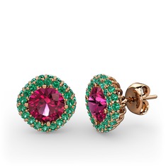 Linne Küpe - Rodolit garnet ve yeşil kuvars 14 ayar rose altın küpe #p87yyu