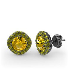 Linne Küpe - Sitrin ve peridot 925 ayar siyah rodyum kaplama gümüş küpe #q88obe