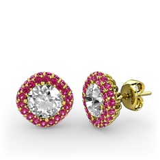 Linne Küpe - Swarovski ve rodolit garnet 18 ayar altın küpe #q8ab5t