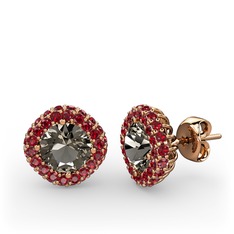Linne Küpe - Dumanlı kuvars ve garnet 18 ayar rose altın küpe #qnzz36