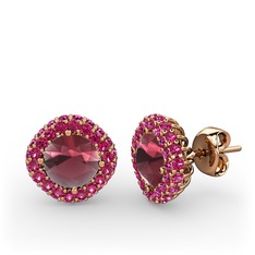 Linne Küpe - Kök yakut ve rodolit garnet 18 ayar rose altın küpe #r40cnz