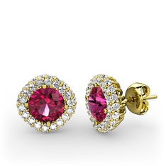 Rodolit garnet ve swarovski 18 ayar altın küpe